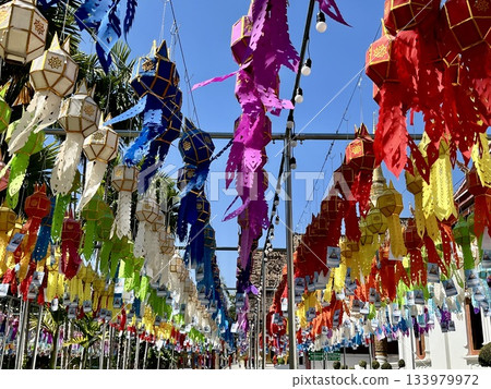 Colorful lanterns displayed at Wat Chai Phra Kiat in Chiang Mai Colorful lanterns displayed at Wat Chai Phra Kiat in Chiang Mai 133979972