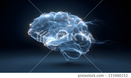 AI brainwave background with neural links and wave motion. 133980152