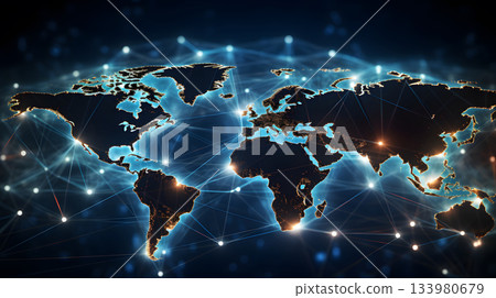 Global network background with connection paths and data points. Global network background with connection paths and data points. 133980679