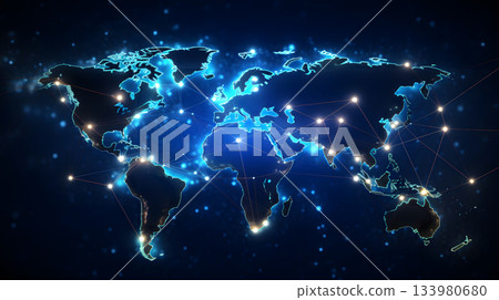 Global network background with connection paths and data points. 133980680