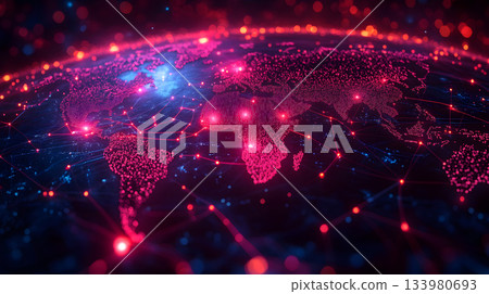 Global network background with connection paths and data points. Global network background with connection paths and data points. 133980693
