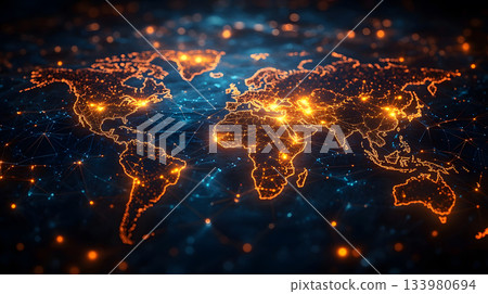 Global network background with connection paths and data points. 133980694