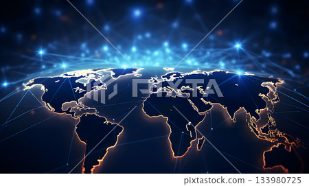 Global network background with connection paths and data points. Global network background with connection paths and data points. 133980725