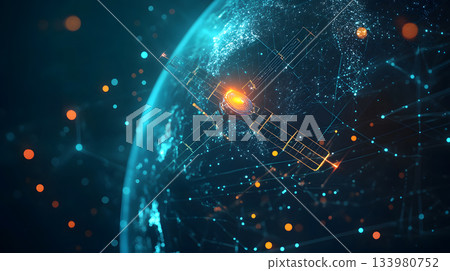Satellite and signal transmission background with radar and orbit visuals. Satellite and signal transmission background with radar and orbit visuals. 133980752
