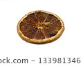 Dried orange slices on white background. Decor for gift wrapping and home decoration for Christmas. for making drinks. Design element for advertising. 133981346