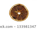 Dried orange slices on white background. Decor for gift wrapping and home decoration for Christmas. for making drinks. Design element for advertising. 133981347