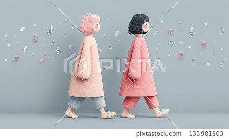 艾米系列:兩位艾米在音符漩渦和柔光環繞中歌唱。音效仙境 艾米系列:兩位艾米在音符漩渦和柔光環繞中歌唱。音效仙境 133981803
