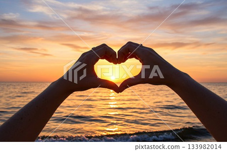 Sunset Heart Hands Over the Ocean Sunset Heart Hands Over the Ocean 133982014