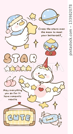 Adorable Cartoon Animal and Food Illustrations with Playful Sweet Designs 133982078