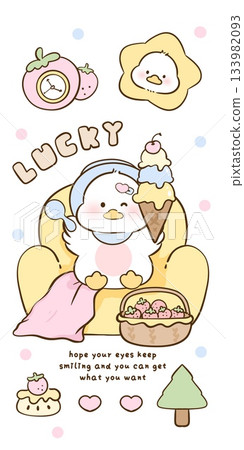 Adorable Cartoon Animal and Food Illustrations with Playful Sweet Designs 133982093