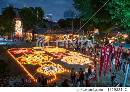 Top view of Hakata lantern arts light festival at Kushida shrine, Fukuoka 133982142