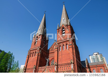 Saint Ignatius Xujiahui Cathedral church against blue sky, Shanghai Saint Ignatius Xujiahui Cathedral church against blue sky, Shanghai 133982166