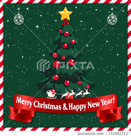 Festive Christmas Tree Greeting Card Illustration 133982322