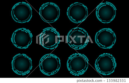 Set of sci fi blue circle user interface elements technology futuristic design modern creative on black background vector Set of sci fi blue circle user interface elements technology futuristic design modern creative on black background vector 133982331