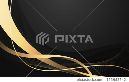 Abstract luxury golden ribbon wave curve on black background vector 133982342