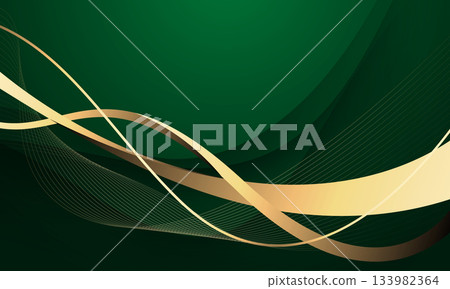 Abstract luxury golden ribbon wave curve on green background vector 133982364