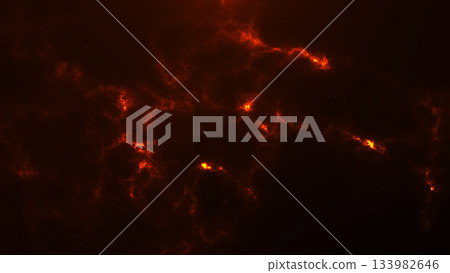 Burning smoke clouds with glowing embers and fiery streaks creating a catastrophic and sizzling look. Perfect overlay texture for action scenes and intense visual drama. 133982646