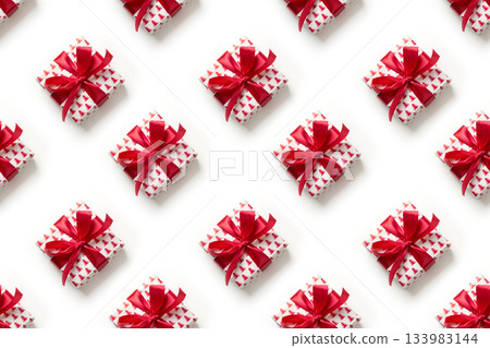 Seamless pattern of Christmas red gift on white background. Xmas card. Happy New Year. Seamless pattern of Christmas red gift on white background. Xmas card. Happy New Year. 133983144