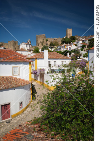 Stunning aerial view of Obidos town showcasing its medieval castle in Portugal 133983405