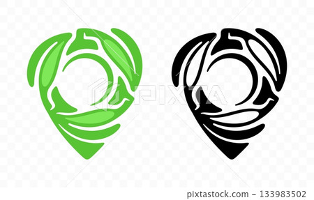 Map marker, location pin, pointer with leaves, graphic design. GPS icon, placemark, waypoint and destination sign, vector design and illustration Map marker, location pin, pointer with leaves, graphic design. GPS icon, placemark, waypoint and destination sign, vector design and illustration 133983502