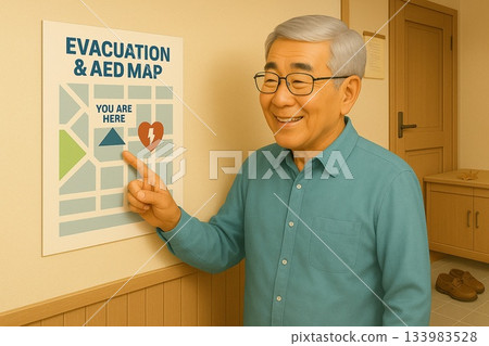 老人家正在家門口查看AED地圖 133983528