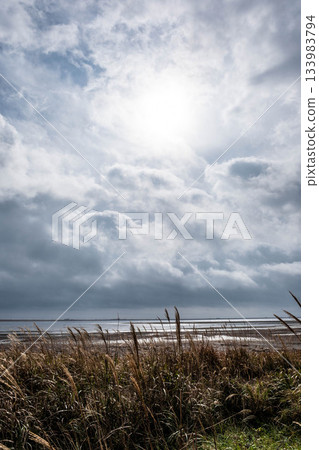 Autumn in Hokkaido's Notsuke Peninsula. A melancholic landscape woven by light between the clouds. Autumn in Hokkaido's Notsuke Peninsula. A melancholic landscape woven by light between the clouds. 133983794