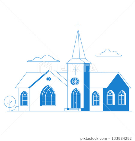 Vector flat icon church. For web design and application interface, also useful for infographics. Vector illustration. Catholic Church landscape Vector flat icon church. For web design and application interface, also useful for infographics. Vector illustration. Catholic Church landscape 133984292