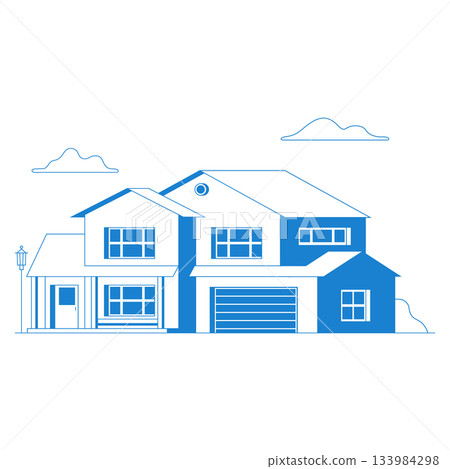Vector flat icon suburban american house. For web design and application interface, also useful for infographics. Family house icon isolated on white background 133984298