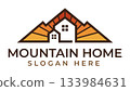 Mountain home villa logo design template with sunrise or sunset 133984631