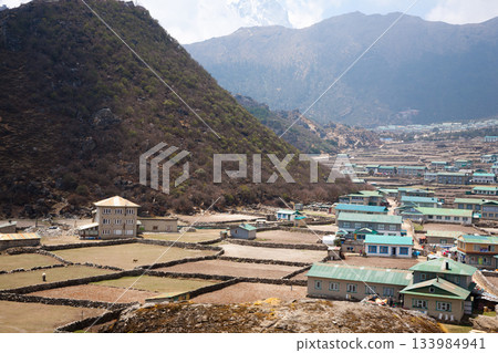 Khumjung town view along EBC trek, Nepal 133984941