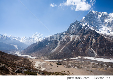 Everest base camp trekking path in Dingboche area, Nepal Everest base camp trekking path in Dingboche area, Nepal 133984953
