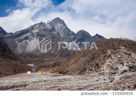 Everest base camp trekking path in Lobuche area, Nepal 133984959