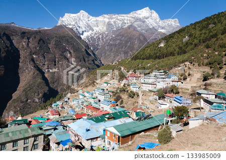 Namche Bazar town view with Kongde Ri peak in the background, Nepal 133985009