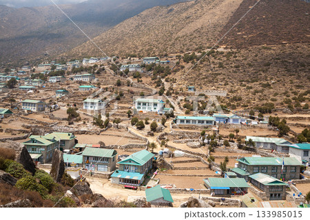 Khumjung town view along EBC trek, Nepal 133985015