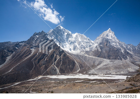 Everest base camp trekking path in Dingboche area, Nepal Everest base camp trekking path in Dingboche area, Nepal 133985028
