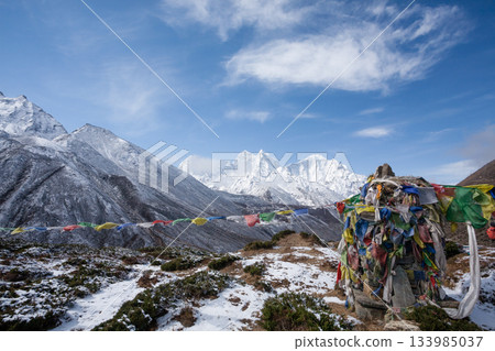 Landscape from Pheriche town area, EBC trekking, Periche pass, Nepal Landscape from Pheriche town area, EBC trekking, Periche pass, Nepal 133985037