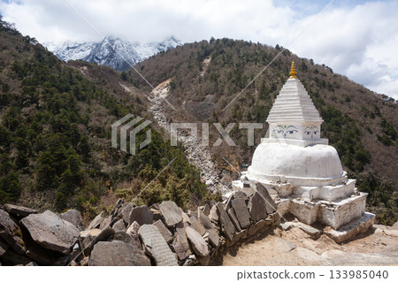 Stupa view from Pangboche town area, EBC trekking, Nepal 133985040