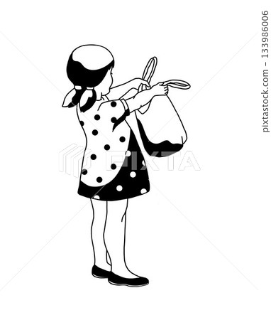 standing small girl with reusable shopping bag on white background hand-drawn vector illustration 133986006