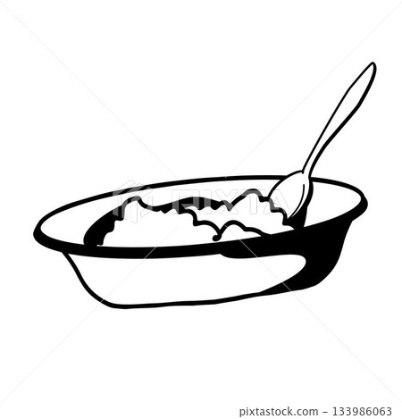 bowl of fresh cottage cheese on white background hand-drawn vector illustration bowl of fresh cottage cheese on white background hand-drawn vector illustration 133986063