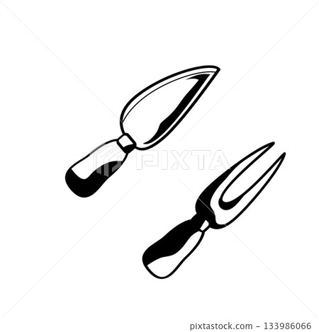 Cheese knife and fork on white background hand-drawn vector illustration 133986066