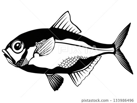 Black and white paper cut illustration of alfonsino, a luxury fish Black and white paper cut illustration of alfonsino, a luxury fish 133986496