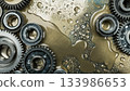 沾滿潤滑油的金屬齒輪特寫 / 具有鮮明工業質感的機械背景素材 133986653