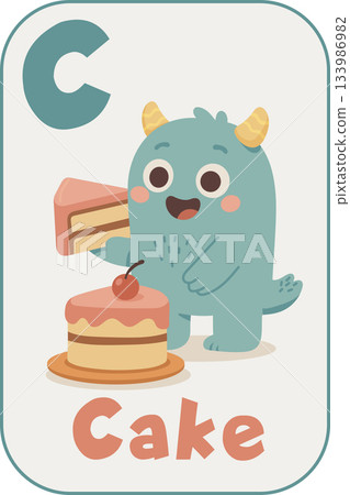 Cake monster flashcard for English ABC learning, cute vector for kids Cake monster flashcard for English ABC learning, cute vector for kids 133986982