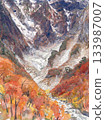 Watercolor illustration of autumn scenery of Mt. Tanigawa and Ichinokurazawa 133987007