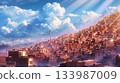 A fantastic illustration of the city of La Paz, Bolivia, and the sea of clouds 133987009
