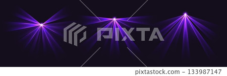 Party laser beams, purple disco show spotlights, concert stage lights. Glowing show lasers. Magic rays for a dance party. Party laser beams, purple disco show spotlights, concert stage lights. Glowing show lasers. Magic rays for a dance party. 133987147