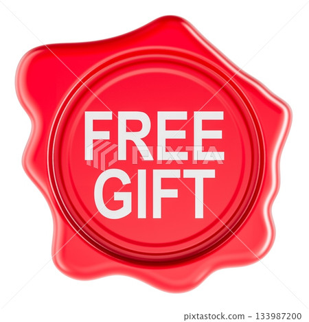 Free gift, red wax seal badge. 3D rendering Free gift, red wax seal badge. 3D rendering 133987200