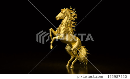 Majestic Golden Rearing Horse Statue on Dark Background 3d render. Majestic Golden Rearing Horse Statue on Dark Background 3d render. 133987330