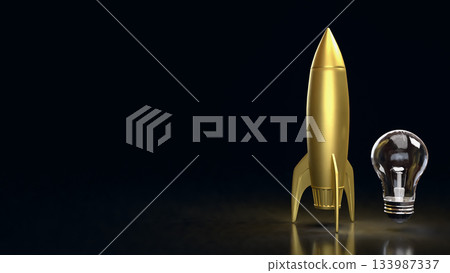 Golden Rocket and Light Bulb Symbolizing Innovation Launch 3d render. 133987337