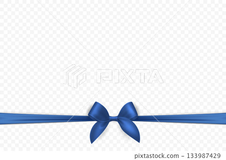 Vector Ribbon with Bow for Gift Decoration and Packaging Design. Blue Ribbon for Celebration, Event and Invitation. Blue Ribbon Illustration for Holiday Card, Present Wrapping, Festive Template 133987429